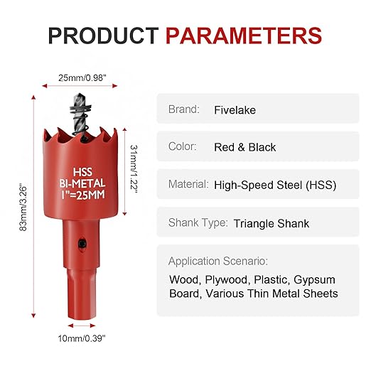 1" (25mm) Bi-Metal M42 High Speed Steel Hole Saw with Pilot Drill Bit, Smooth Cutting Edge for PVC, Drywall, Wood, Plastic, Gypsum Board, Rubber, Thin Metal
