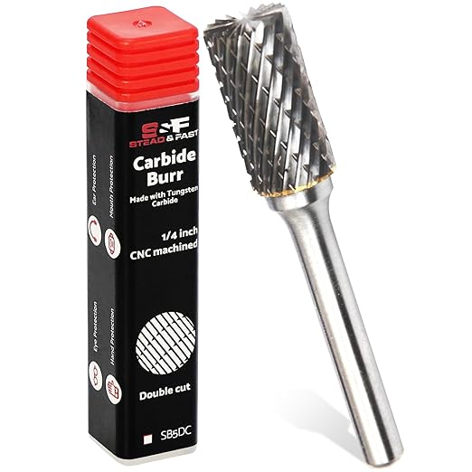 S&F STEAD & FAST Carbide Burr with 쩌??Shank 쩍??Cutter Dia 1??Length, Professional Grade Tungsten File, Die Grinder Bit for Electric or Air Die Grinder, Cylinder End Cut, Grinding Burr bit for Metals