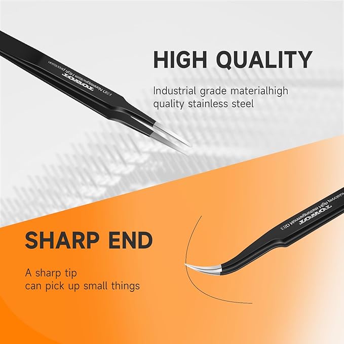 TOWOT Precision Tweezers, Upgraded Anti-Static Stainless Steel for Electronics, Craft, Soldering, and Experimental Work, Jewelry Making Curved Tweezers
