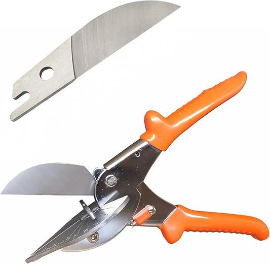 Multi Angle Miter Cutter | + Spare Blade | Hand Scissors Multipurpose Tool | 45-135 Degree Cutting | Stainless Steel, Rubber Handle & Safety Lock | Miter Shears, Trim, Chamfer & Quarter Round Cutters