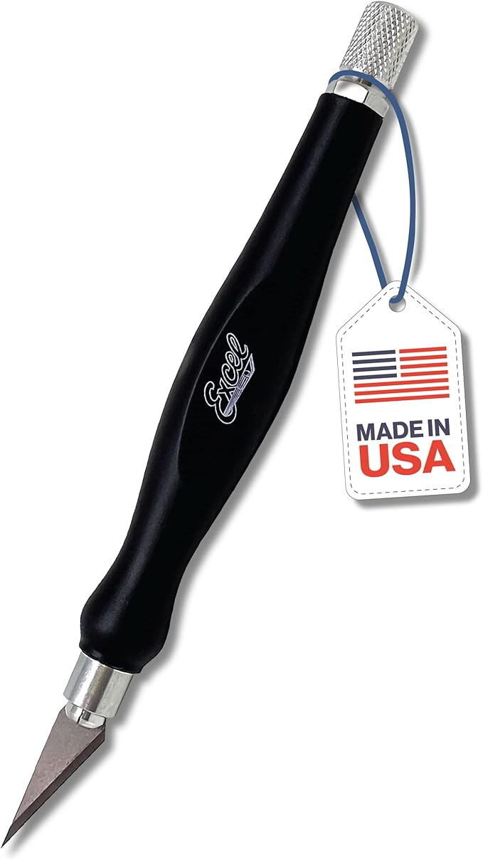 Excel Blades Fit Grip Craft Knife With #11 Ultra-Sharp Carbon Steel Angled Blade ??Precision Craft Knife With Contoured Rubberized Grip For DIY, Art, Hobby, And Model Projects ??Black, Made In The USA