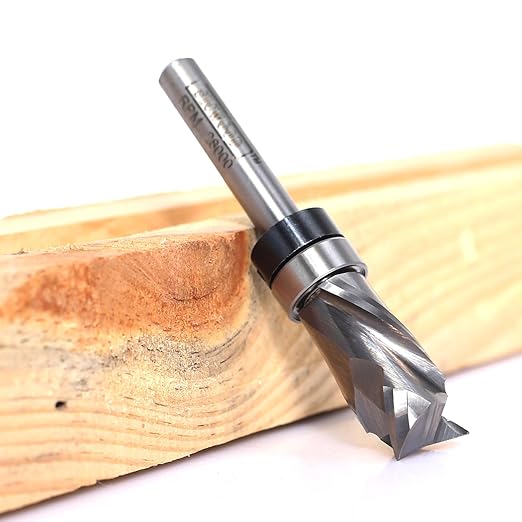 Compression Top Bearing Flush Trim Router Bit 1/4 Shank - 1/2" Cutting Dia, 1" Cut Height, Carbide Spiral Up-Down Pattern Template Flush Cut Router Bit, for Wood Trimming