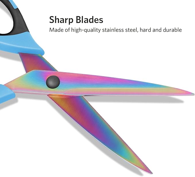 Sewing Shears for Fabric Cutting, Sharp Titanium Blades, Soft Grip Handle, Multi-Purpose Scissors Set of 3 Suitable for Families, Crafting, Office, and School Use, Blue/Black