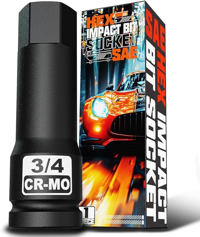 1/2" Drive H3/4-Inch Impact Hex Bit Socket, SAE Allen Bit Socket, Cr-Mo Steel, Removing Loosening Hexagon Bolts