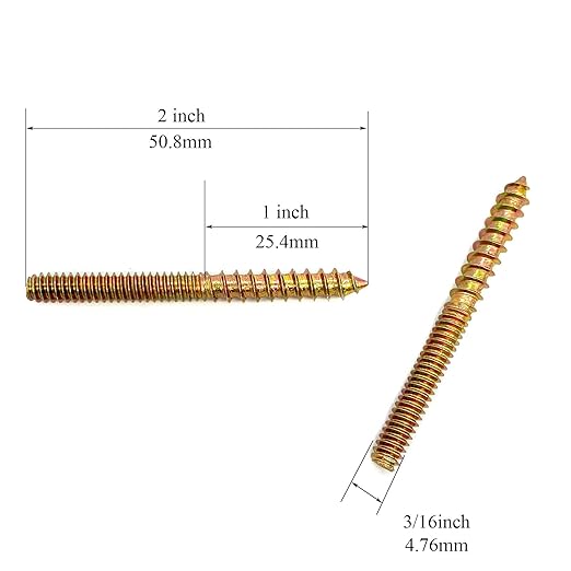 20 Pack 3/16-24x 2 Inch Hanger Bolts 3/16-24" Double Headed Bolts 3/16 Wood Dowel Screw Self-Tapping Screw Hanger Bolts for Furniture Screws Threaded Rods Bolt 50.8mm Length