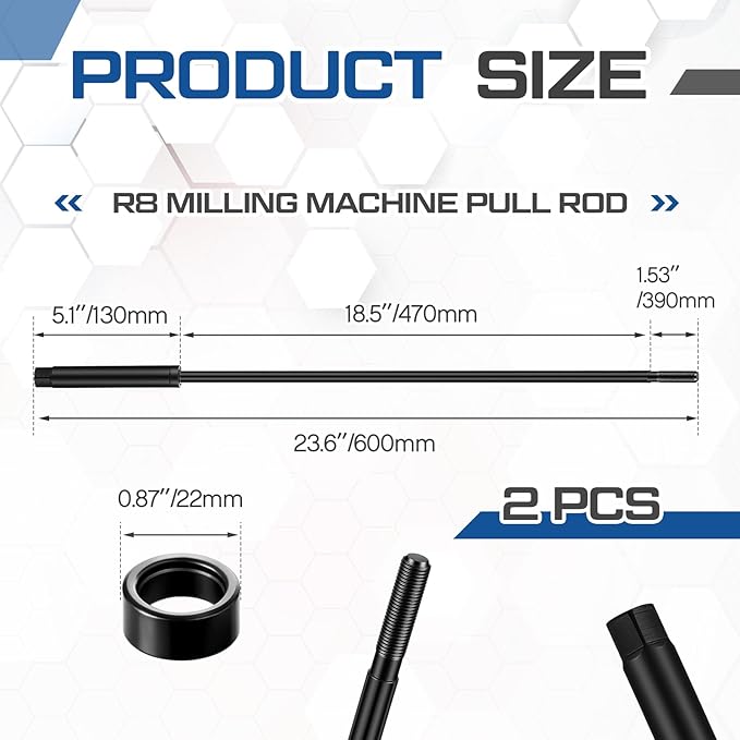 Zonon 2 Pack Milling Machine Pull Rod Compatible with R8, 7/16 Thread Draw Bar Overall Drawbar Compatible with Bridgeport Milling Machine Part