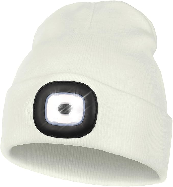MELASA Unisex Hat with Light, USB Rechargeable Hands Free Headlamp LED Beanie, Winter Gifts for Men Dad Father Husband Him