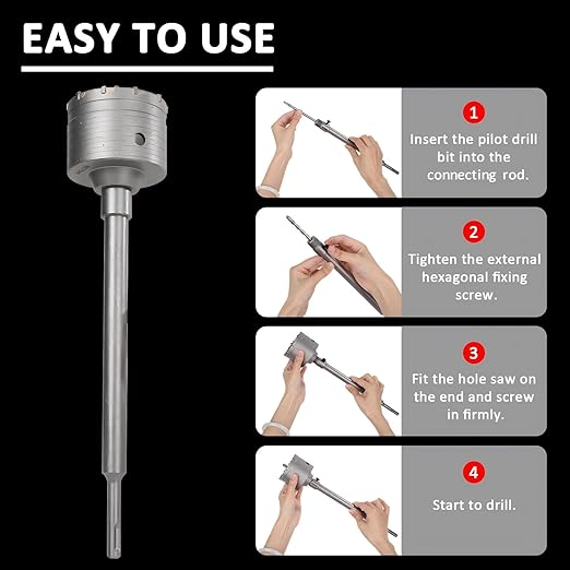 9PCS Concrete Hole Saw Kit,Masonry Hole Saw with SDS Plus & Max Shank for Masonry Brick Cement Stone Wall Drilling Core bit Set 30/40/65/80/100mm