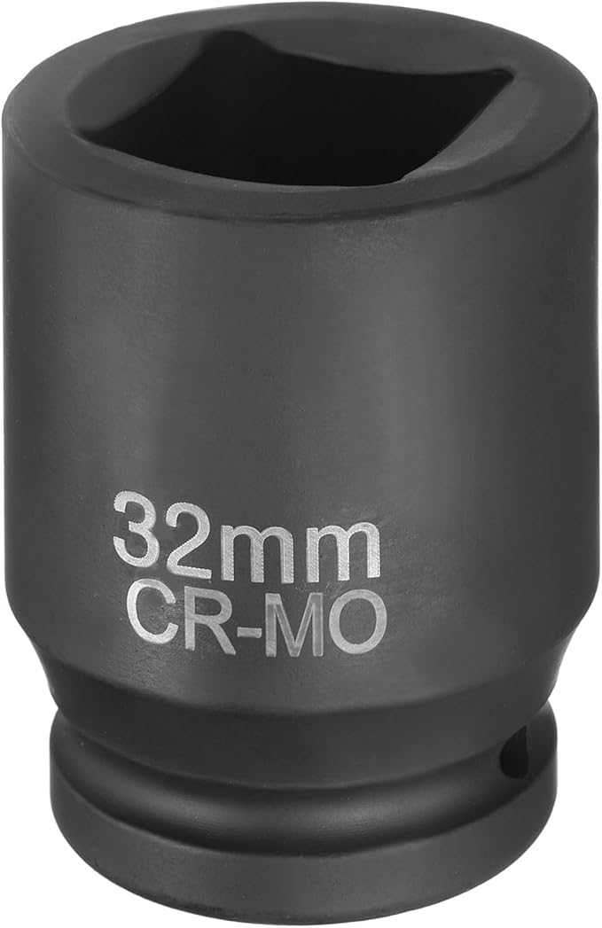 HARFINGTON 4 Point Square Socket 1" Drive 32mm Metric Square Impact Socket CR-MO Blackening Standard Wheel Sleeve Pneumatic Sleeve Tool for Auto Repair Mechanical Maintenance Home Use