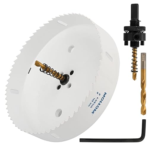 Mollom (162mm | 6-3/8") HSS M42 with 8% Cobalt BI-Metal Hole Saw with 2 Pilot Drill Bits & Arbor Smooth Cutting for PVC,Drywall,Wood,Plastic,Gypsum Board,Rubber