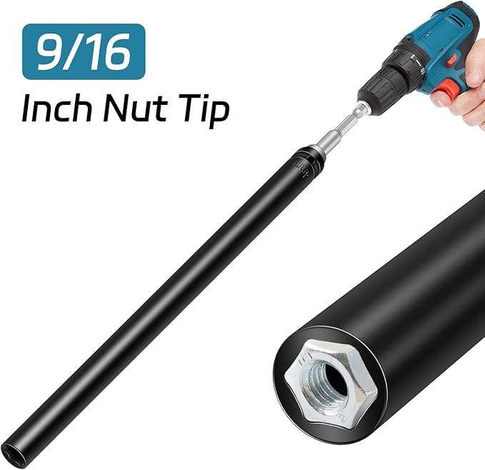 9/16"(14mm) Power Nut Driver Nut Runner Hollow Socket with 1/4" Hex Shank,Fit Long Bolts and Ductwork Power Nut Driver for Overhead Fastening Applications Operations (10 Inch)