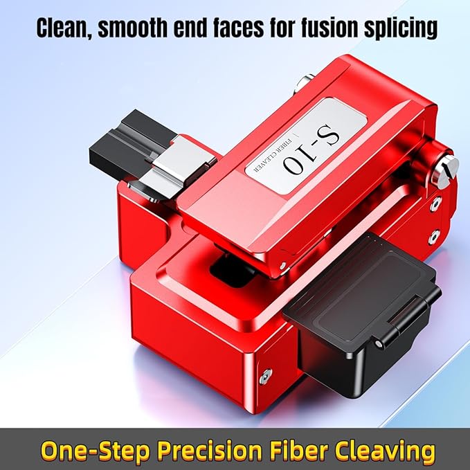 High Precision Fiber Optic Cleaver - Automatic One-Step Fiber Cutting Tool with ??.6째 Precision, 24-Point Tungsten Blade & Detachable Waste Box, 58,000+ Cuts
