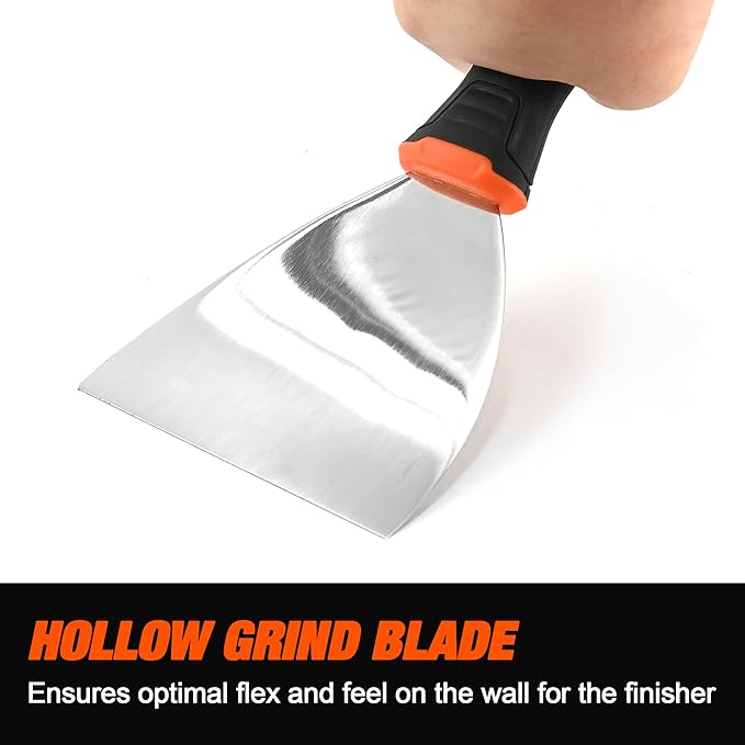VANQUISH 4 Inch Stainless Steel Putty Knife Scraper with Soft Grip Handle and Metal Hammer End (3564)
