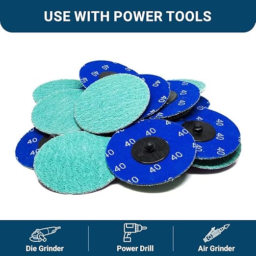 Benchmark Abrasives 3 Inch Sanding Discs Quick Change Green Zirconia, Male R Type Backing - Drill & Die Grinder Sanding Disc for Deburring Polishing Rust Remover for Metal (25 Pack) - 36 Grit