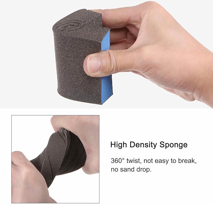 HARFINGTON 4pcs Sanding Sponge Blocks #60 (120-180 Grits) Wet/Dry Hand Sanding Sponges, 100x70x25mm Foam Sanding Block Pad for Polishing Kitchen Metal Wood Drywall Furniture, Brown&Blue