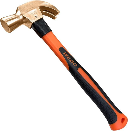 WEDO Non-Sparking Claw Hammer 32oz(2lb), Spark-free Safety Claw Hammer, Beryllium Copper, Non-Magnetic, Die-Forge, Corrosion Resistant, DIN Standard, 375mm Length