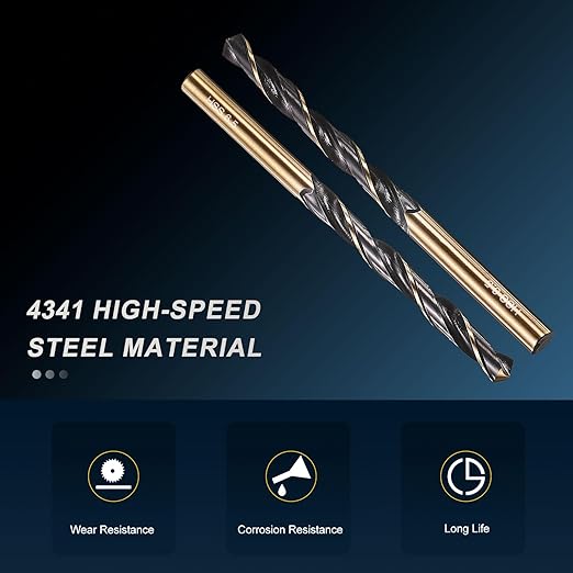 PATIKIL 6.5mm Drill Bit, Jobber Straight Shank 4341 High-Speed Steel 118째 Black and Gold Finish for Medium-Hard Metal Steel Acrylic - 6 Pack