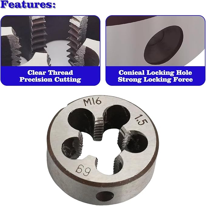 M16 x 1.5 Metric Thread Tap and Die Set, M16 x 1.5mm High-Speed Steel Machine Tap and Die Set, Right Hand Thread Tap and Round Thread Die