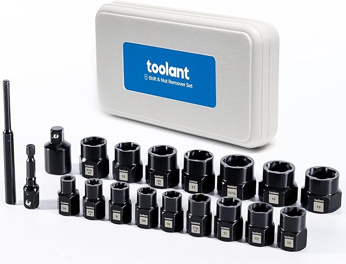 toolant 19pcs Impact Bolt Extractor Kit, Bolt & Nut Remover Socket Tool Kit, Stripped Bolt Extractor for Damaged Screws and Bolts