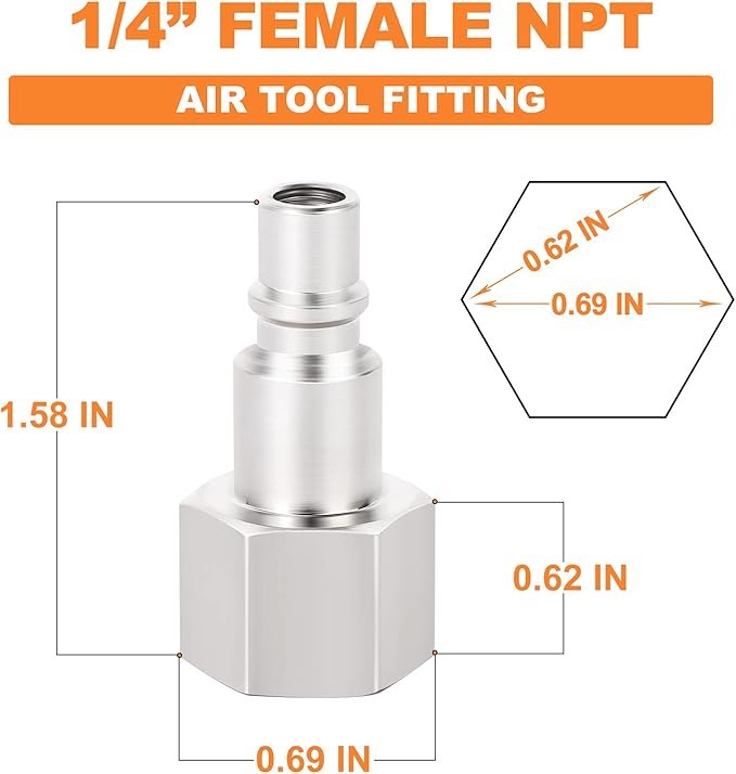 GASHER 20PCS 1/4-Inch NPT Female Industrial Air Tool Fitting, 1/4-Inch High Flow Pneumatic Plugs Max Working Pressure 300PSI
