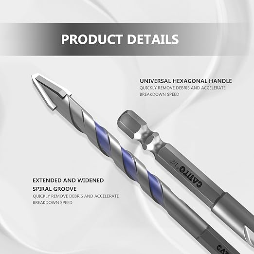 CATITO 5PCS Newly Upgraded Cross Eccentric Drill Bit Set, Hex-Shank Ceramic Tile Drill Bit, Professional Masonry Drill Bit Set, Suitable for Glass/Brick/Plastic/Cement/Wood/Ceramic Tiles/Etc