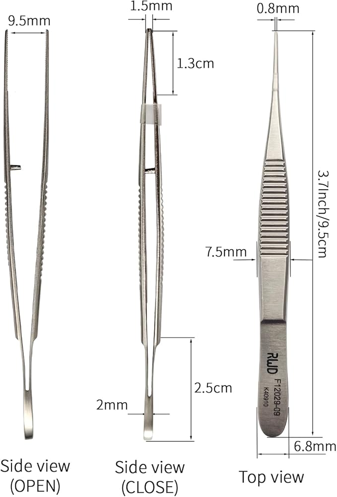 RWD Dressing Forceps 3.7", Martensitic Stainless Steel Medical Tweezers, 0.8mm Width Serrated Straight Tip, Micro Forceps Tweezer, Surgical Tweezer for High-Precision Handling (F12029-09)