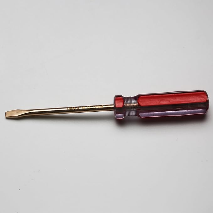 Non-Sparking 1/4 Inch Flat Slotted Screwdriver with Impact Handle, 4 Inch Working Length, Beryllium Bronze Copper Spark Free Safety, non-magnetic and corrosion-resistant, Non Spark