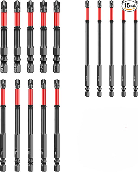 15 Pack FPH2 Impact Screwdriver Bit Set, Universal 1/4 Inch Hex Shank Bits with Multiple Sizes for Electrical Work and Home Projects(6.5cm,11cm,15cm)