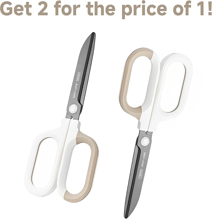 Titanium Non-Stick Scissors, Professional Stainless Steel Comfort Grip, All-Purpose, Straight Office Craft Holiday Gift wrapping Scissors for DIY art and craft tools White