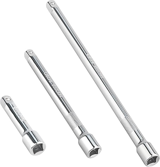 3/8 Inch Drive Socket Extension Bar Set?밒ncludes 3", 6", 10" Chrome Vanadium Steel Extensions with Silver Mirror Finish for Ratchet Drive, Automotive and Home Tool Use,3PC