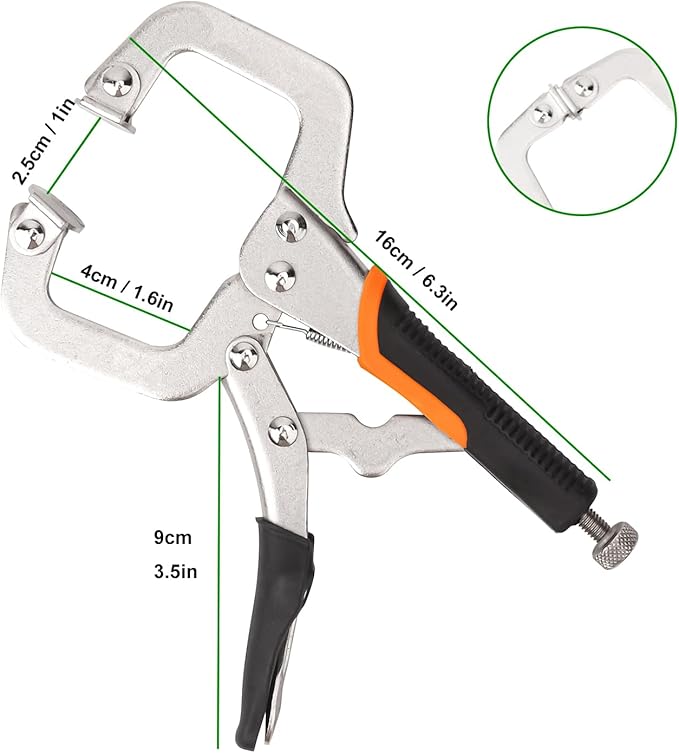 6 Pack 6 Inch C-Clamp Locking Pliers with Rubber Handle, 6 Inch C-Clamps Face, Heavy Duty C Clamp Locking Pliers, Adjustable C Clamps for Woodworking and Home Improvement