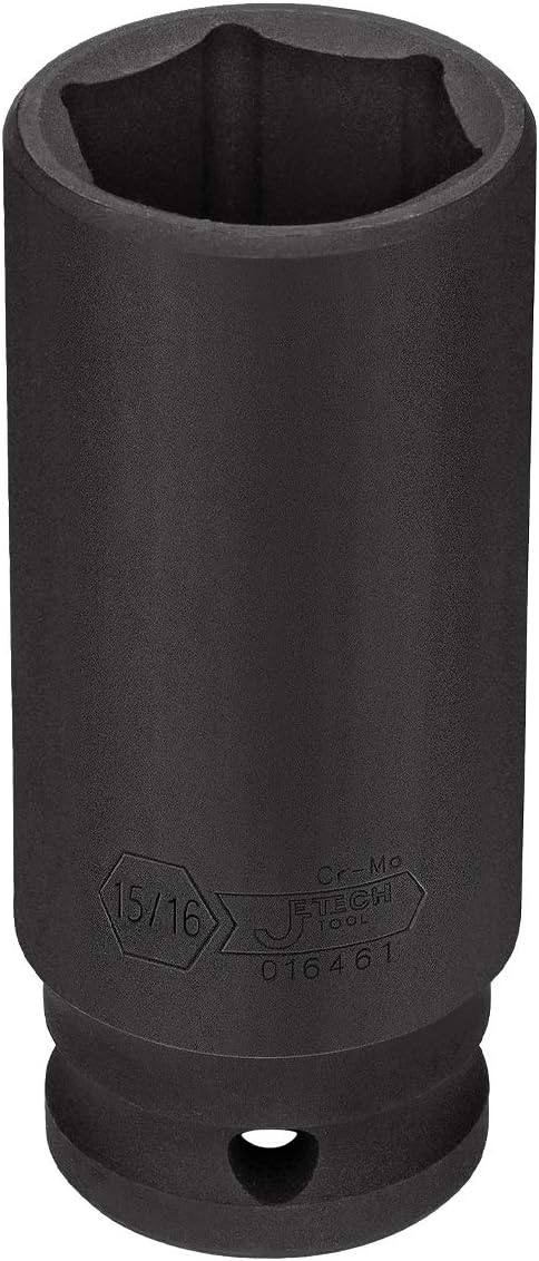 Jetech 1/2 Inch Drive x 15/16 Inch Deep 6-Point Impact Socket, with Anti-Rounding 6 Point Design, Heat-Treated CRV Steel