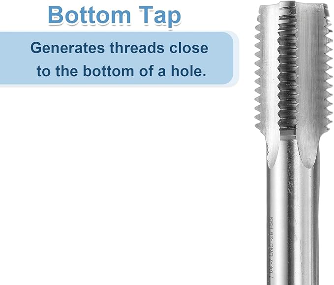 uxcell Hand Bottom Tap 1-1/4-7 UNC 2B Thread Bottoming Style Threading Taps High Speed Steel HSS6542 Straight Flutes Screw Tapping Tool