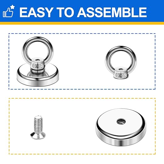 Magnetic Hooks 60 lbs(27 KG) Pulling Force Rare Earth Magnetic Hooks with Countersunk Hole Eyebolt for Home, Kitchen, Workplace, Office and Garage, 10 Packs