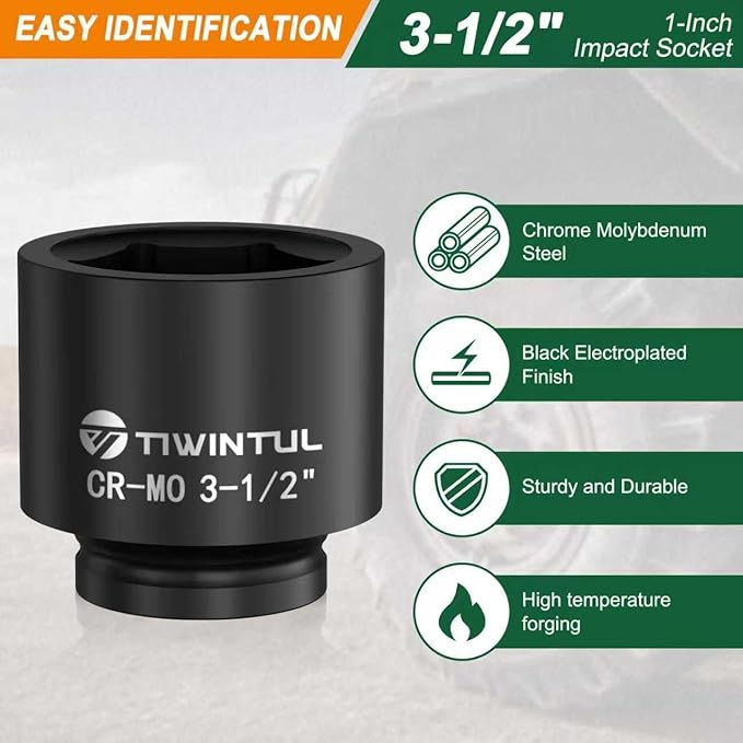3-1/2" Impact Socket 1" Drive, 6 Point Design, CR-MO Jumbo Impact Socket, ANSI Certified, Heavy Duty Socket 1 Inch Drive for Mining, Offshore, Heavy Truck & Industrial Use