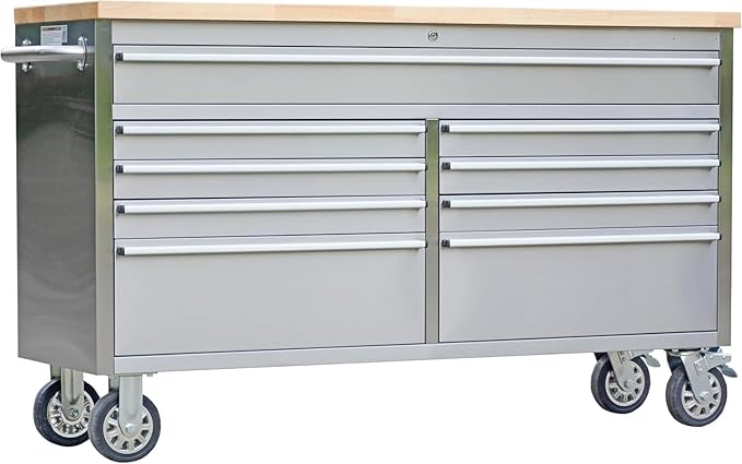 61 in Tool Chest, Tool Box Mobile 9 Drawers Storage Rolling Cabinet with Wheels Lock Key Locking System Drawer Liners for Garage Warehouse Repair Shop