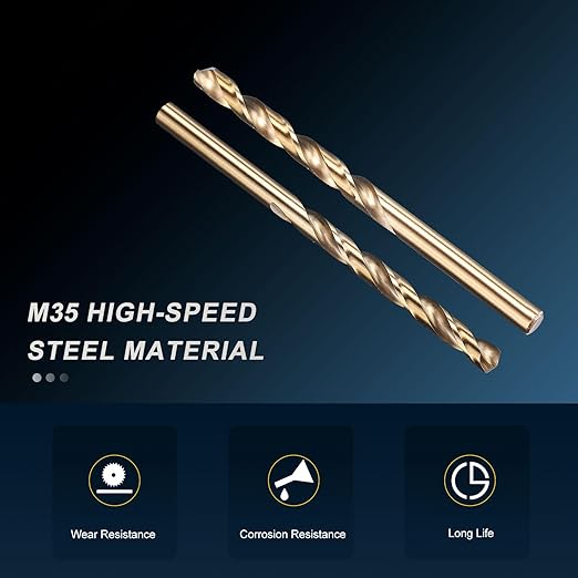PATIKIL 6.8mm Drill Bit, Jobber Straight Shank M35 Cobalt 5% High-Speed Steel 135째 Gold Finish for Stainless Steel Hard Metal - 10 Pack
