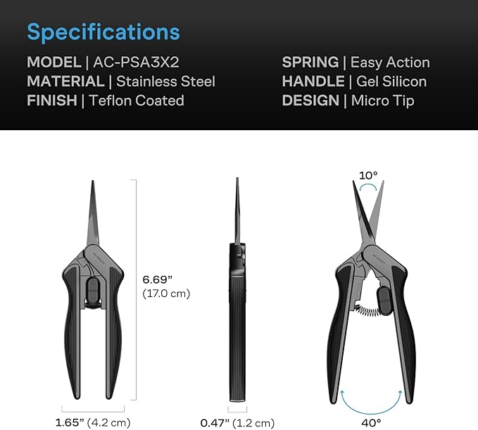 AC Infinity 6.6??Stainless Steel Pruning Shear 2-Pack, Lightweight Ergonomic Design, Straight Precision Blades with Nonstick Teflon Coating for Gardening, Hydroponics, Grow Tents