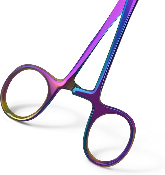 Bandage, Castroviejo, & Iris Scissors, & Kelly, & Mosquito Forceps Rainbow - Stainless Steel, DIY Crafting Scissors and Forceps Multicolors (Olsen Hegar Needle Holder, 5.5 inches)