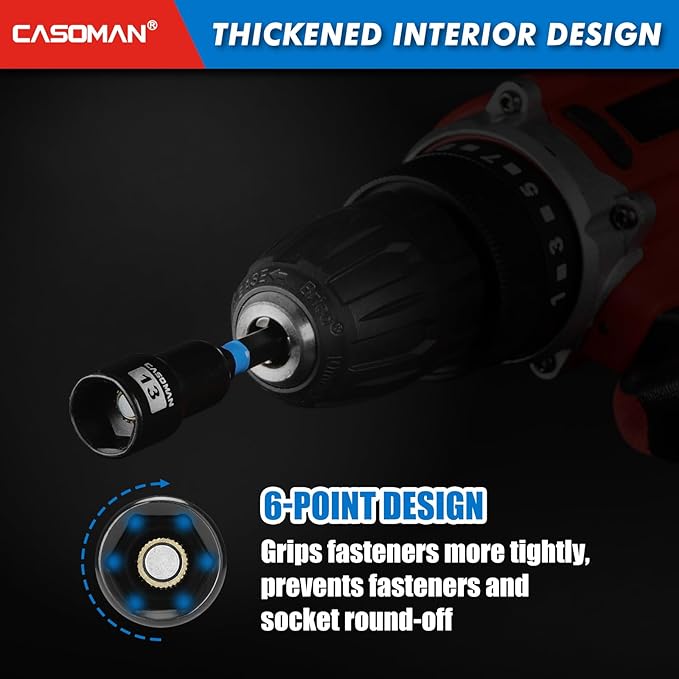 CASOMAN 68-Piece Magnetic Nut Driver Set for Impact Drill, Metric & SAE, Includes Screwdriver Bits, Quick-release Bit Extension Holder, Socket Adapters & Wing Nut Driver