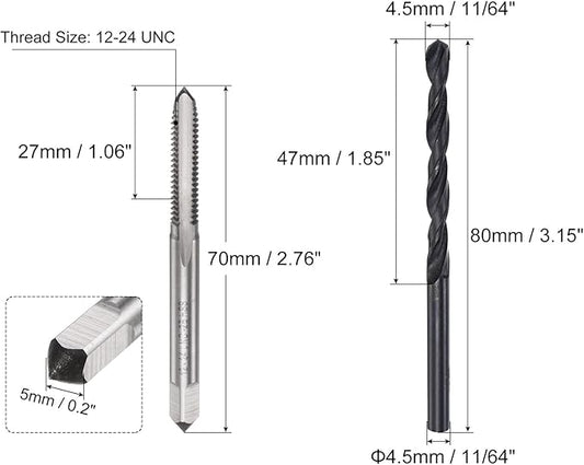 uxcell Tap and Drill Bit Set, 12-24 UNC Thread Tap & 11/64" Black Oxide Twist Drill Bit, Straight Flute Tap Tapping Threading Repair Tool Kit
