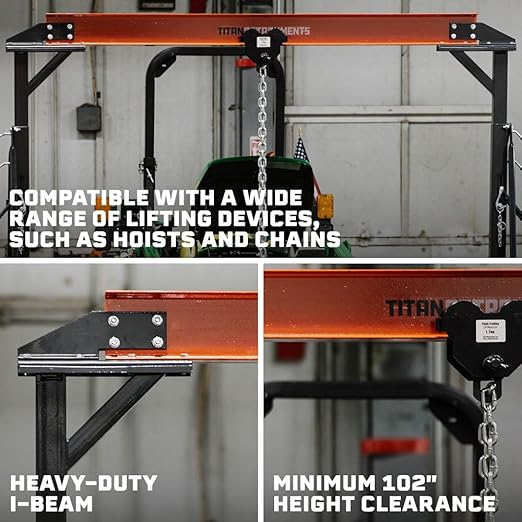 Titan Attachments Adjustable Gantry Crane, 1 Ton Capacity, Shop Lift Hoist Rated 2,000 LB, Portable Design with Locking Wheels, Adjustable Height up to 12 FT, Durable Steel Construction, Frame Only