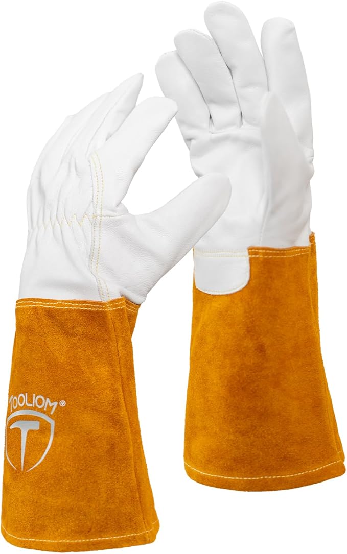 TOOLIOM Premium Goatskin TIG Welding Gloves Cuff Cowhide Split Leather with Soft Lining High-Dexterity (14-inch, Medium)