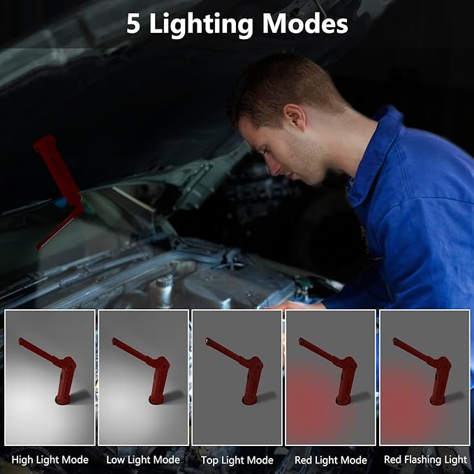 Working Light Portable, Rechargeable Work Lights with Magnetic Base Hanging Hook,360째 Rotate 5 Modes,COB LED 800 Lumens Foldable Inspection Light for Car Repair, Grill and Outdoor Use(4pack)