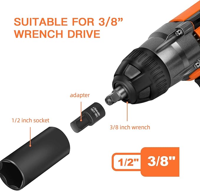 20 Pieces 1/2" Drive Metric Deep Impact Socket Set,10mm-24mm no skip, Includes Extension Bars, Universal Joint and Adapter, 6 Point Design, Meets ANSI Standards