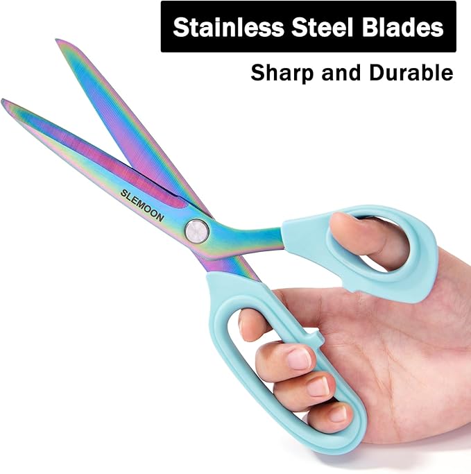 10-Inch Scissors All Purpose - Premium Steel, Tailor Sewing Craft Scissors for Fabric, Leather & Clothing, Light Blue