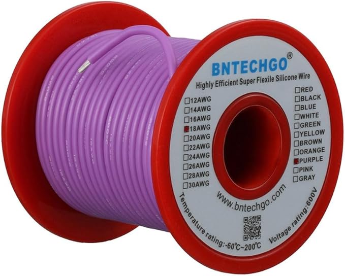 BNTECHGO 18 Gauge Silicone Wire Spool 100 ft Purple Flexible 18 AWG Stranded Tinned Copper Wire