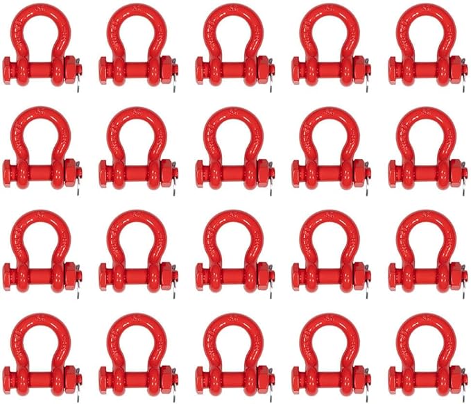 Mytee Products 20 Pcs 1/2" Anchor Shackle Forged Carbon Steel w/Safety Screw Pin Load Limit 4,000 lbs Double Rust Protection Heavy Duty D Ring Bolt Type Shackle for Towing, Rigging, Vehicle Recovery