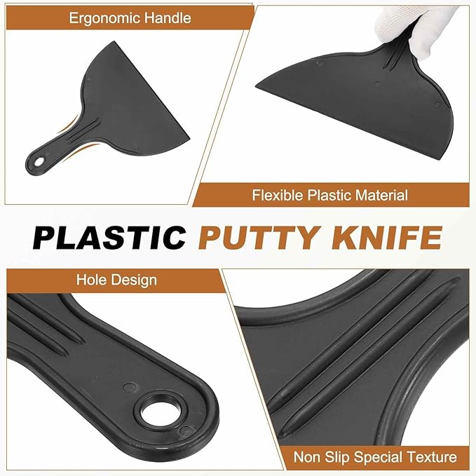 HARFINGTON 5pcs Putty Knife Scraper 8" Width Flexible Plastic Putty Knife Paint Scraper Tool for Taping Drywall Spreading Painting Wall Scratching Black