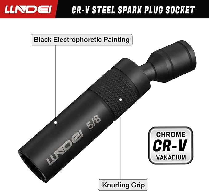 LLNDEI 3/8-Inch Drive Magnetic Swivel Spark Plug Socket Set, Include 12-Point: 14MM 4-inch, 5/8-inch 4-inch, 9/16-inch 6-inch, 5/8-inch 6-inch, 13/16-inch 6-inch and 5/8-inch 11-inch